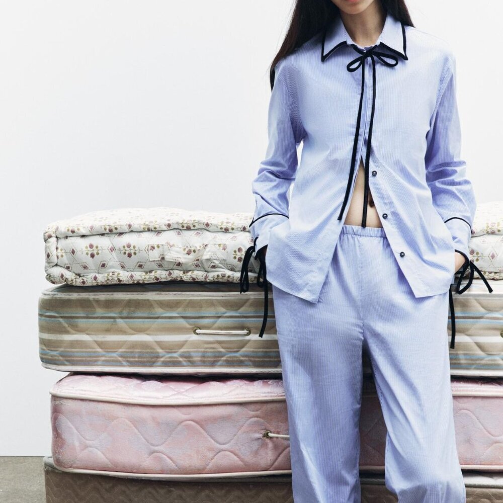 NWT ZARA STRIPED VELVET PAJAMA STYLE SHIRT & PANTS SET